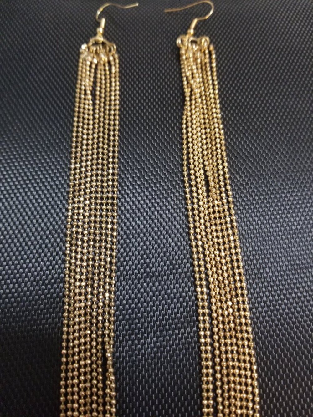 Vintage Asymmetrical Gold Dangle Fringe Earring Pair: An Ellen Original (#RLC)